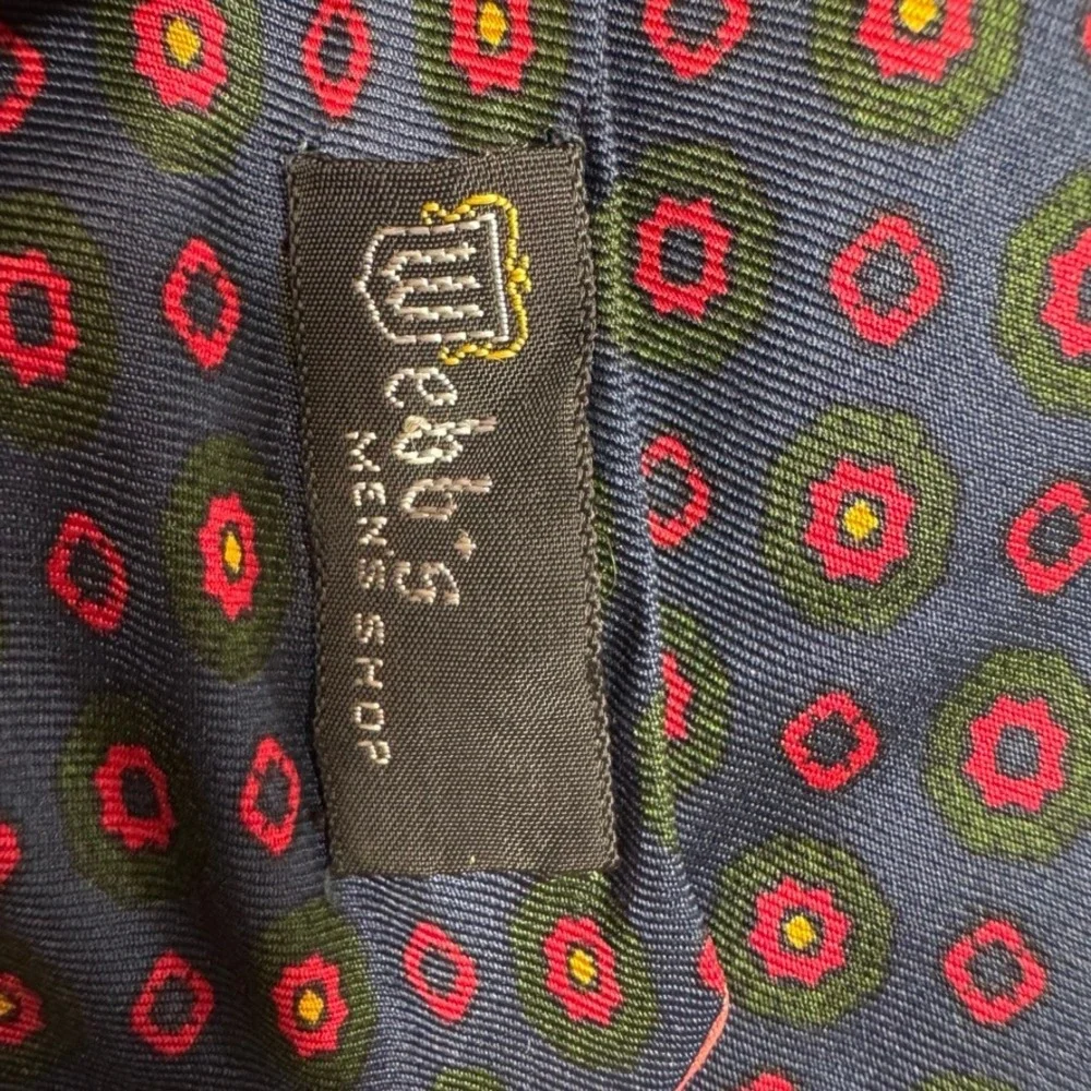 Cantini Firenze Mens Silk Tie Italy Navy Blue Red Green Medallion Geometric 57in
